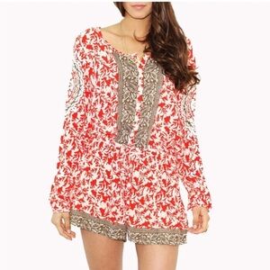 Free People Gardenia Combo Red White Floral Medallion Print Resortwear Romper